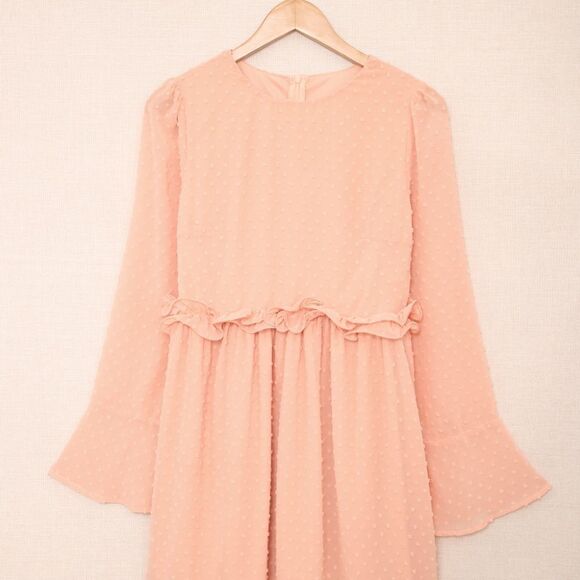Peach Swiss Dot Bell Sleeve Mini Dress - Picture 7 of 10